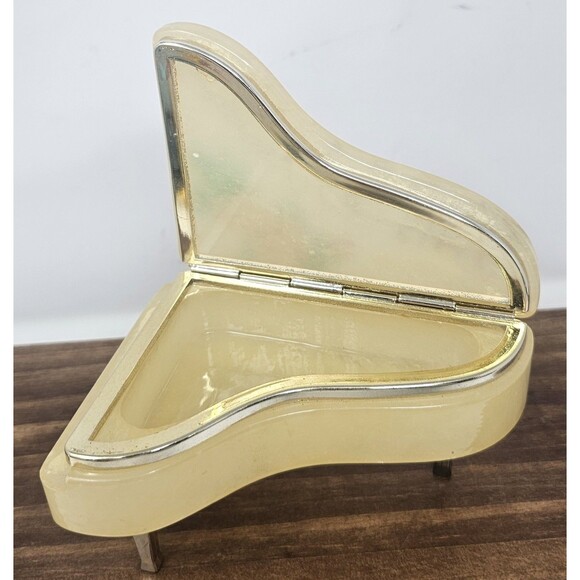 Hand Carved Alabaster Piano Trinket Box Italy Floral Happy 50th Anniversary - Picture 7 of 11